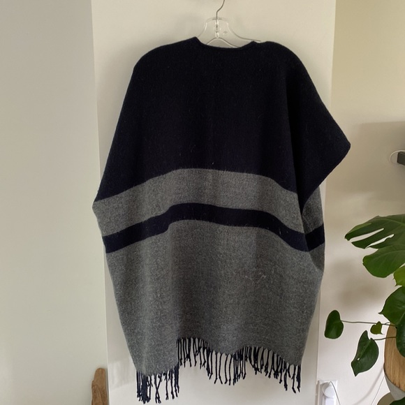 LOFT navy woven stripe wrap cape poncho cardigan sweater - Picture 5 of 5
